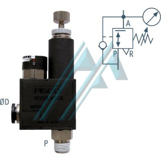 Pressure regulator with built-in manometer with Ø 8 mm tube and 1/4 "thread