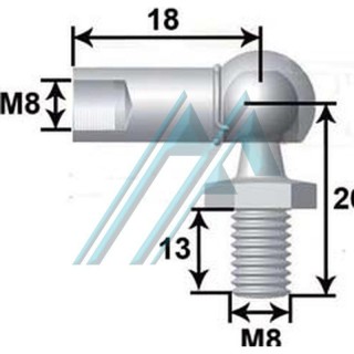 Ball joint 90° male metric 8 female metric 8 for gas spring