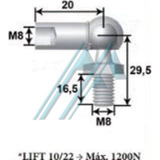 Rótula de bola 90° macho métrica 8 hembra métrica 8 para resorte de gas