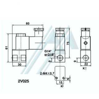 2-way 2-position solenoid valve 1/8 "thread N / C 12 VDC