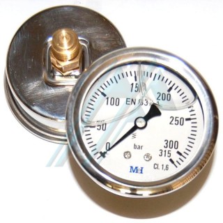 Pressure gauge Ø 63 with glycerin from 0 to 300 bar with rear outlet