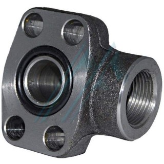 Brida codo 90° SAE con rosca hembra 1" 1/4" 6000 PSI Ø 54