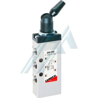 Manually operated 5/2-way bistable normally closed bistable pneumatic valve