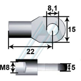Ancoraggio ad occhiello in metallo &Oslash; 8 lungo 22 mm filetto M8 per molla a gas