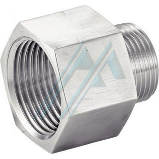 Prolunga maschio riduttiva con filettatura 1/4" BSP con cono femmina fisso a 60° con filettatura 1/2" BSP