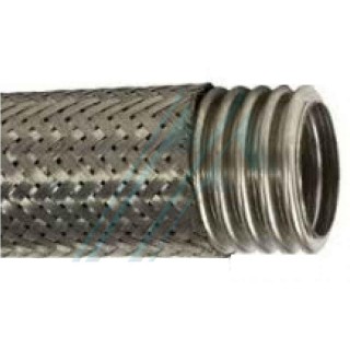 Tuyau Inox ondul&eacute; en acier inoxydable AISI 321 avec une maille AISI 304 de &Oslash; 3/4".