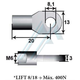 Metal eye anchor ø 8 length 20 female thread M6