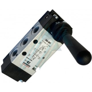 Vanne pneumatique pour air comprim&eacute;, commande manuelle, 5 voies, 3 positions, filetage 1/8"