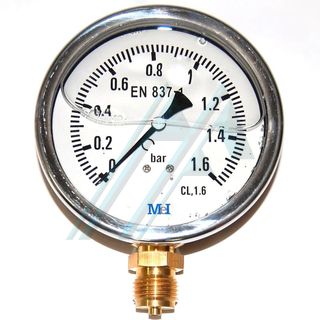Pressure gauge ø 100 with glycerin 0-1.6 kg vertical outlet