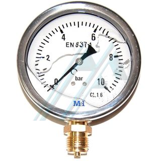 Pressure gauge ø 100 with glycerin 0-10 kg vertical outlet