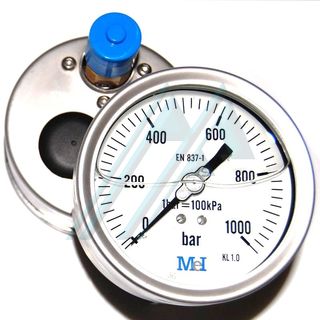 Pressure gauge ø 100 with glycerin 0-1000 kg rear exit