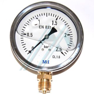 Pressure gauge ø 100 with glycerine 0-2.5 kg vertical outlet