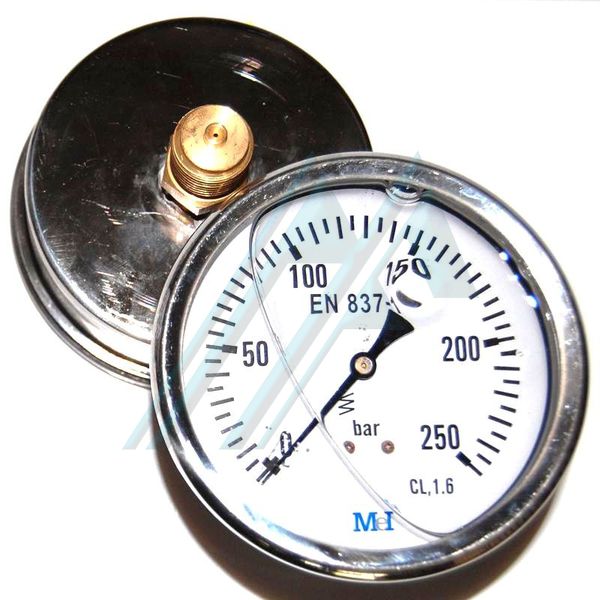 Pressure gauge ø 100 with glycerin 0250 kg rear exit