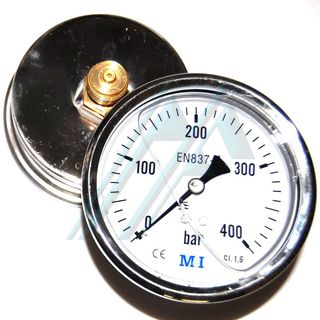 Pressure gauge ø 100 with glycerin 0-400 kg rear exit