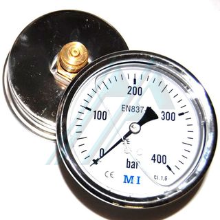 Pressure gauge &oslash; 100 with glycerin 0-400 kg rear exit