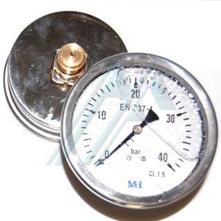 Pressure gauge &oslash; 100 with glycerin, 0-40 kg rear exit