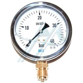 Pressure gauge ø 100 with glycerin, 0-40 kg vertical outlet