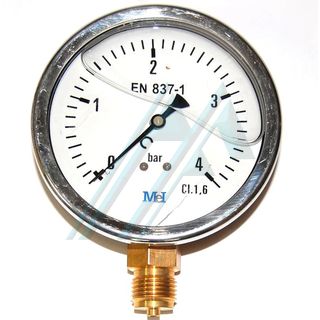 Pressure gauge ø 100 with glycerin. 0-4 kg vertical outlet