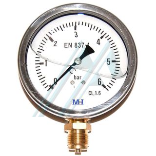 Pressure gauge ø 100 with glycerine 0-6 kg vertical outlet