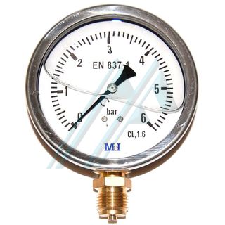 Pressure gauge &oslash; 100 with glycerine 0-6 kg vertical outlet