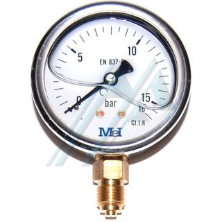 Pressure gauge ø 63 with glycerin 0-16 kg vertical outlet